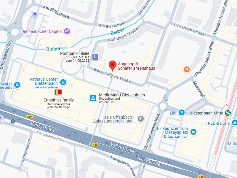 Anfahrt zu Augenoptik Schäfer in Dietzenbach – Ihr Optiker am Rathaus